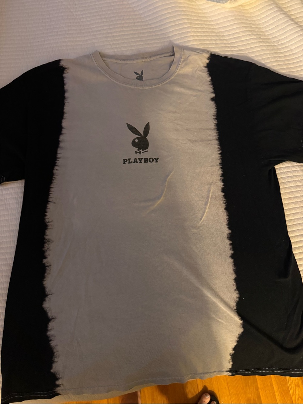 PLAYBOY Black and Gray Center Bunny Logo Short Sleeve Tee